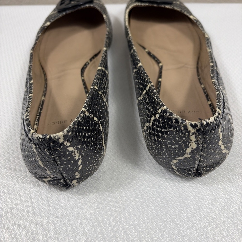 TORY BURCH Reva Mojave Print Leather Logo Ballet Flat Size 8M Black/Ivory - Picture 5 of 9